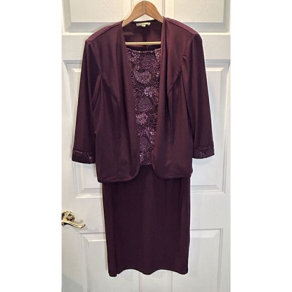 Maya Brooke 3/4 Sleeve Sequin Embroidered Jacket and Dress Eggplant Paisley - Picture 1 of 9